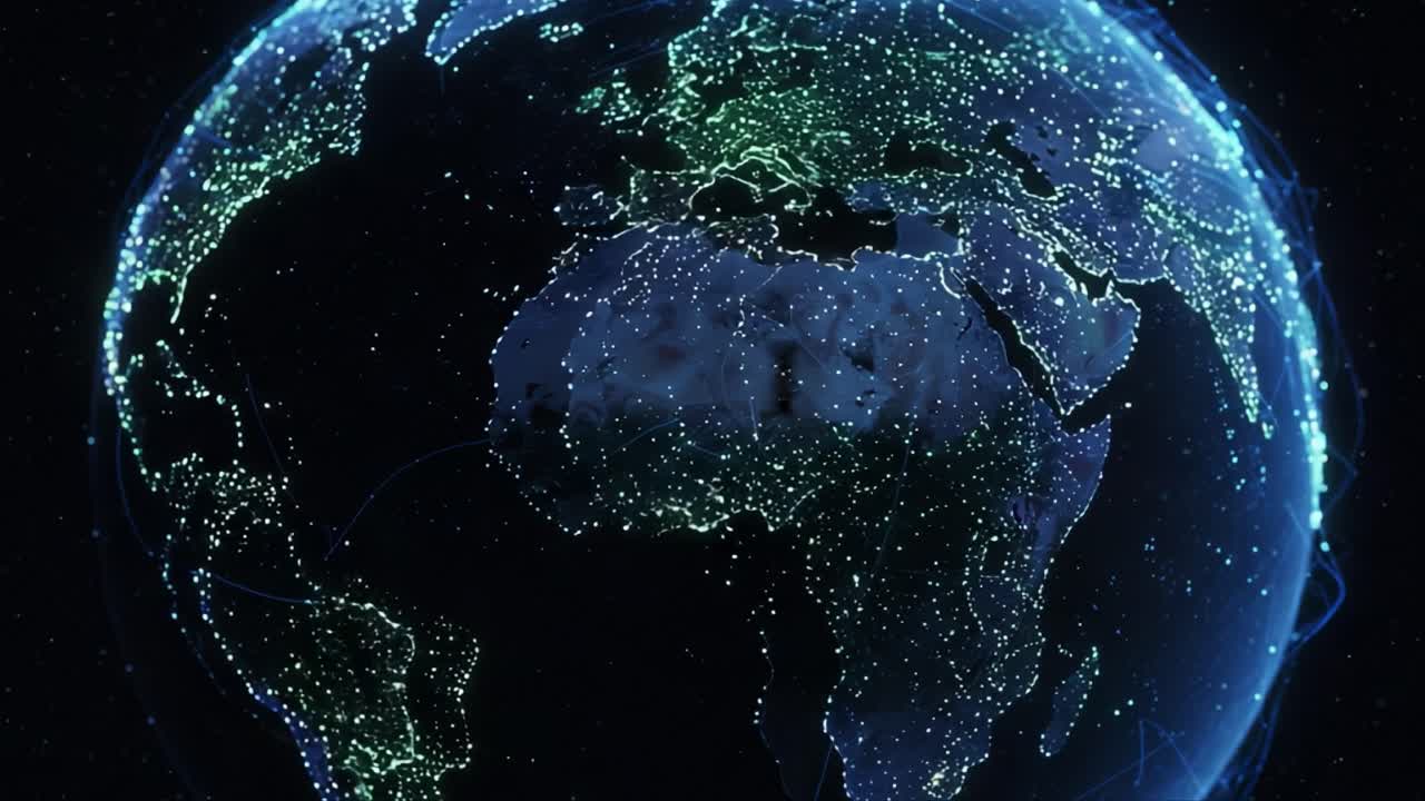 A Stunning Visualization of Earth at Night, Showcasing Illuminated Landmasses, Dense Urban Areas, and the Beautifully Lit Cities and Geographies from Space