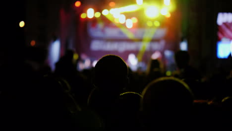 a crowd of unrecognizable viewers on a street rock concert rear view silhouettes 4k 10 bit video