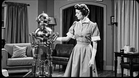 retro robot and woman