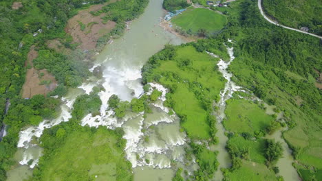 aerial view of lush ban gioc waterfalls, peaceful nature scene