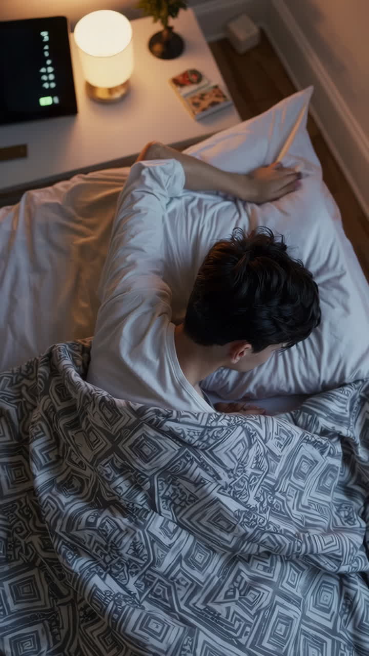 A person sleeping soundly in bed