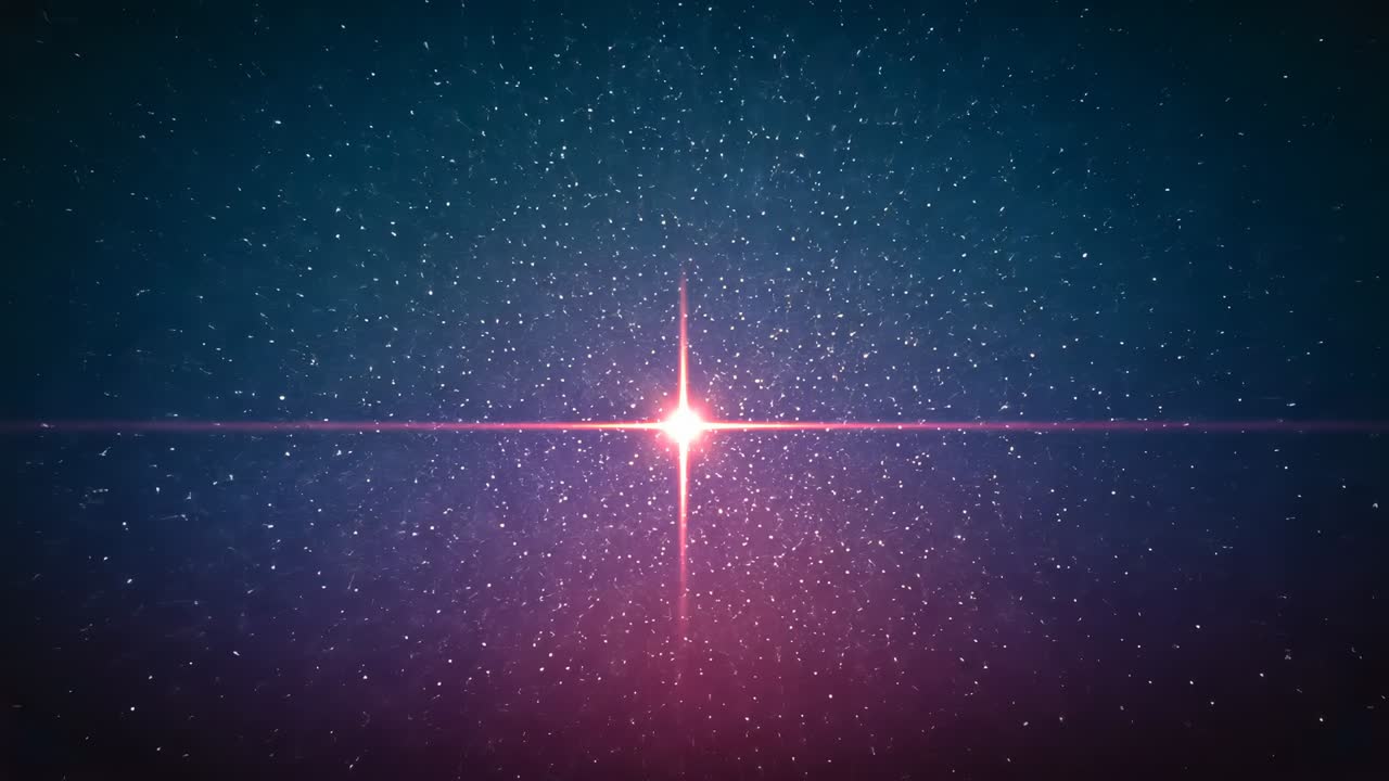 Brightening central star sprouting X-shaped flare, pulsing to steady glow in space with starfield