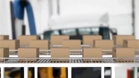 Animation-of-cardboard-boxes-moving-on-conveyor-belts-in-warehouse