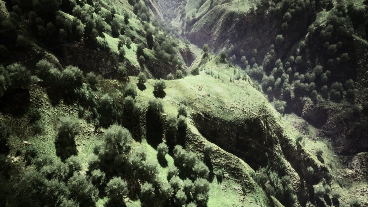 Breathtaking view of lush green hills under a clear blue sky at midday