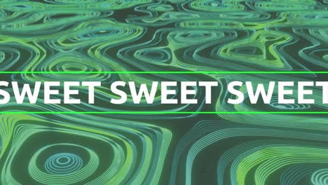 Animation-of-sweet-in-white-text-with-pink-crosses-and-black-rectangle-over-green-contour-lines