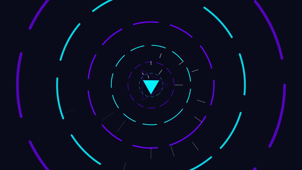 Abstract Motion Graphics with Rotating Neon Circles and Triangles