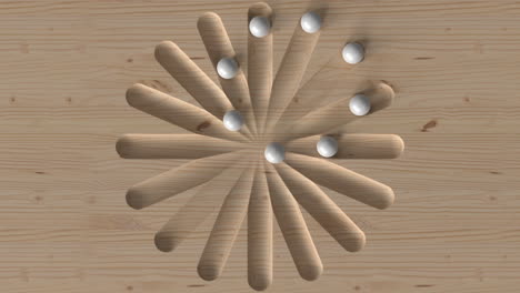 dynamic spheres on a wooden radial pattern
