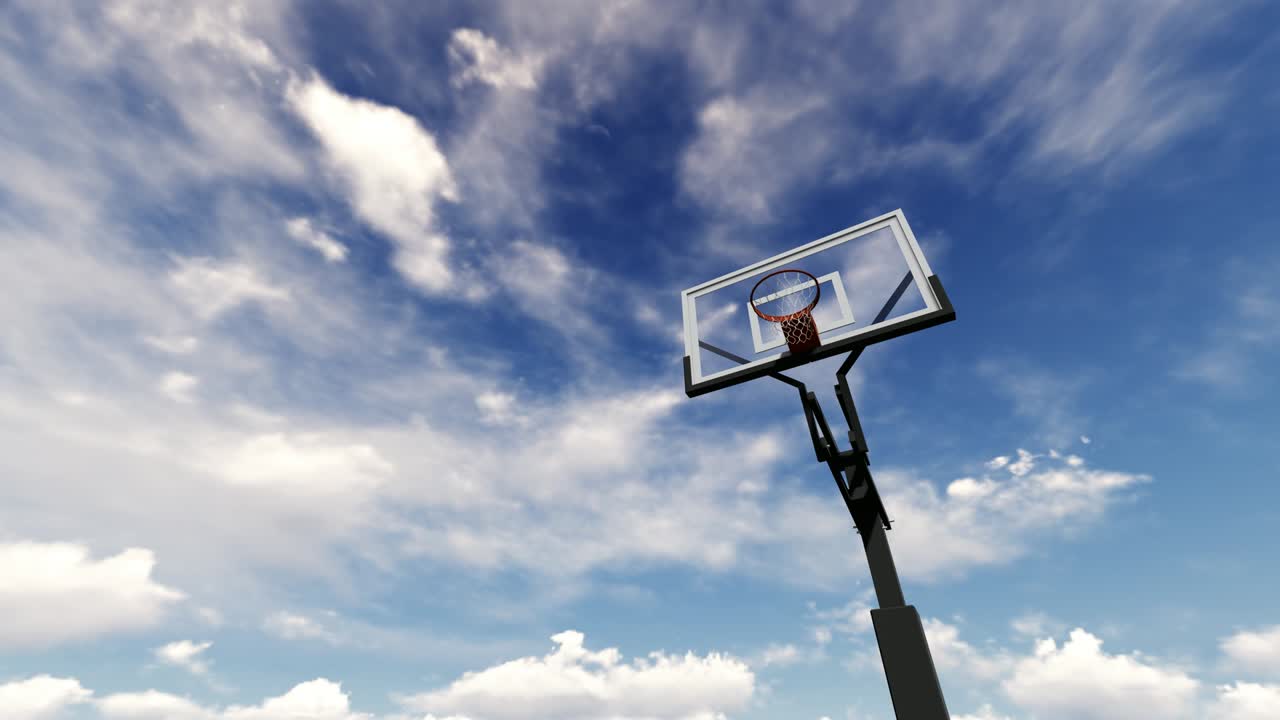 푸른 하늘 4k에서 구름을 달리는 배경에 농구 허프