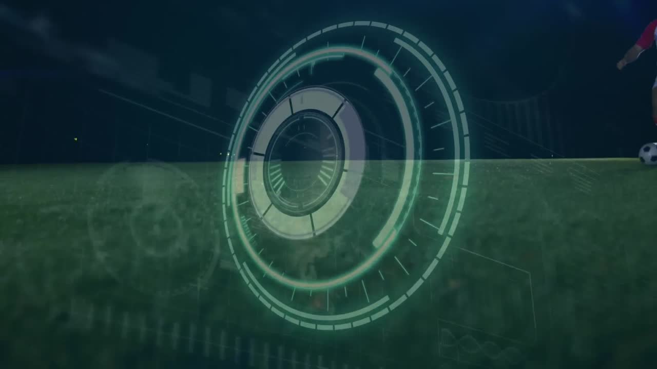 Animation of data processing and scope scanning over diverse football players