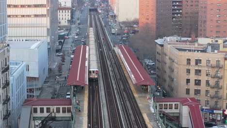 aerial view of the subway in harlem. shot on a winter afternoon in new york city.