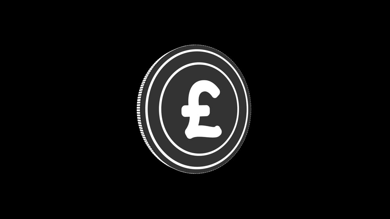 Spinning pound flat coin isolated on black and green background. 4k