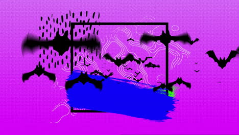 flying bats animation over abstract purple and blue geometric background