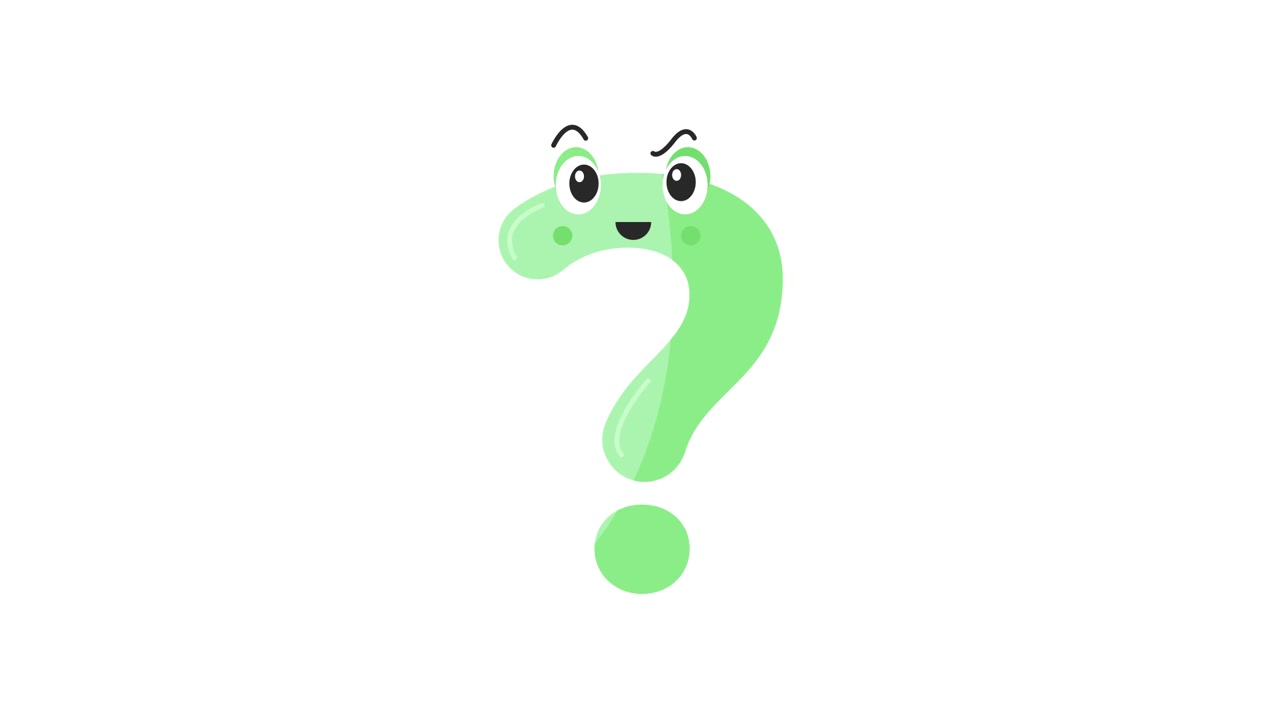 Cute Animated Green Question Mark Character Blinking