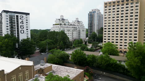 aerial view of multistorey apartment buildings in urban neighbourhood