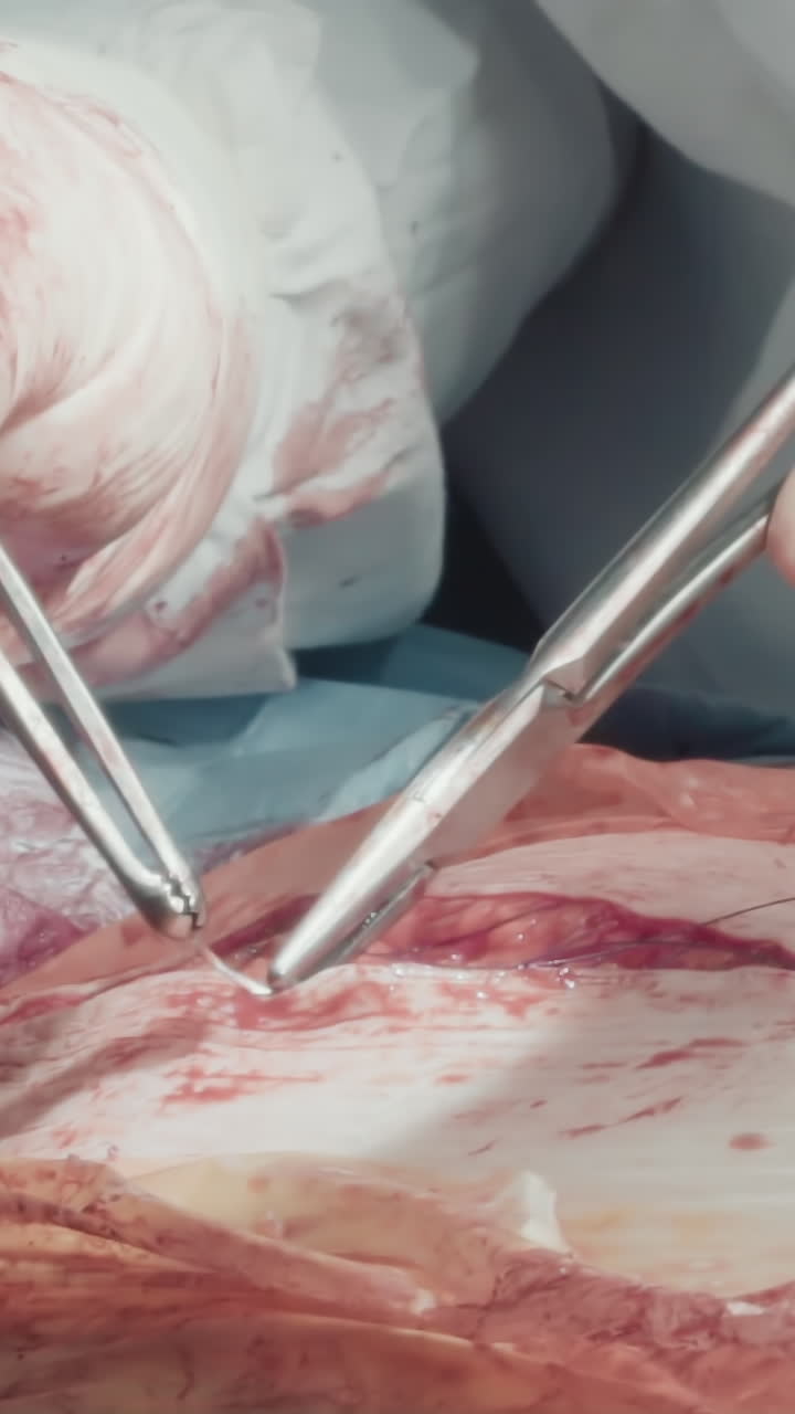 las manos del cirujano conectan la piel con las suturas. el médico atento usa cuidadosamente la aguja involucrándose en el proceso de cierre de la incisión después de una cirugía exitosa