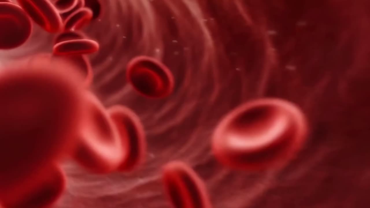 Close-up video of red blood cells in motion, captured from a dynamic, immersive angle