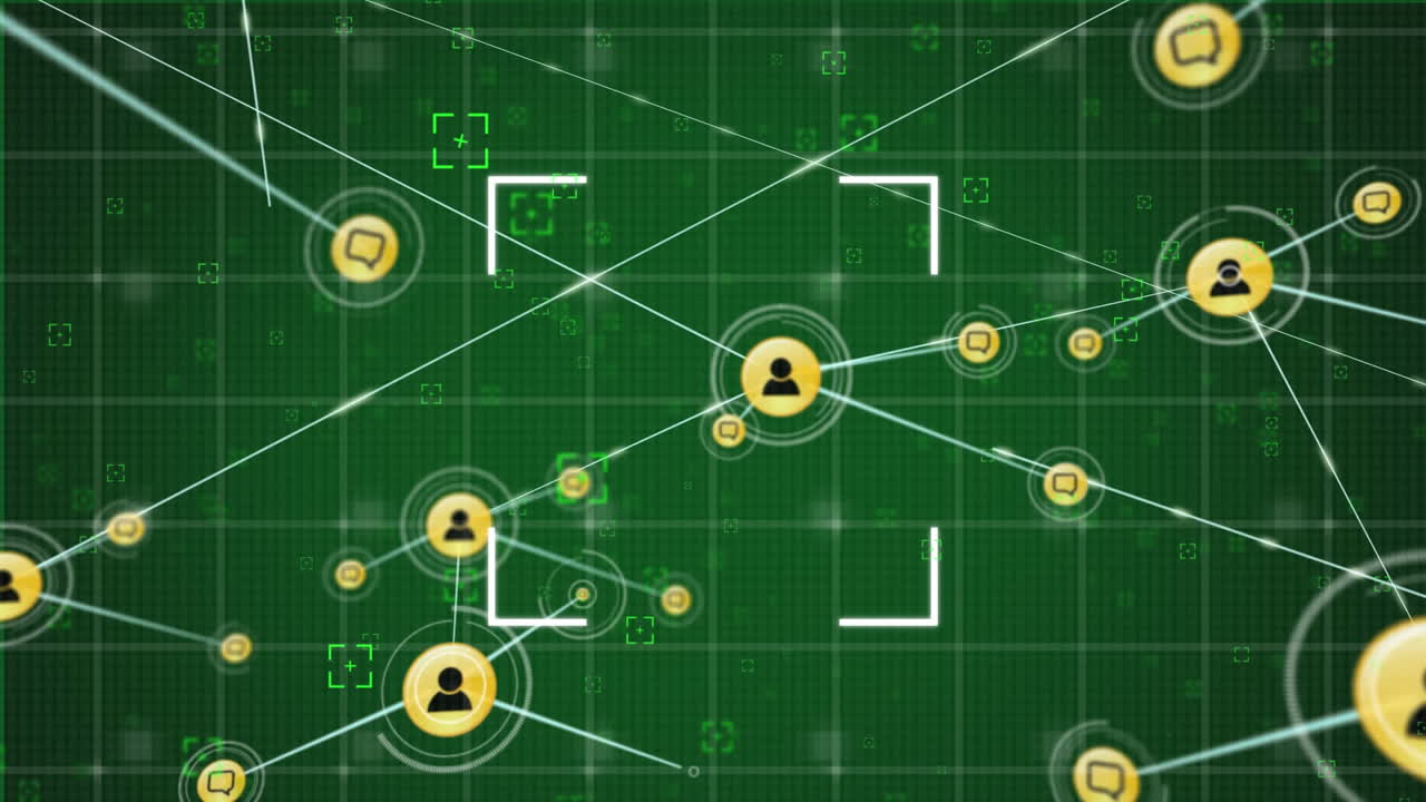 녹색 배경에 움직이는 오렌지색 사람 아이콘의 범위와 네트워크의 애니메이션