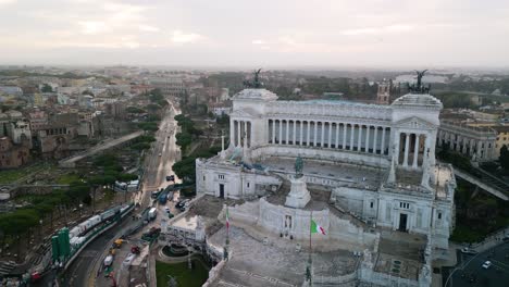 forward drone shot above altar of the fatherland, roman forum