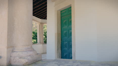 restored old chapel in central portugal entrance door gimbal shot