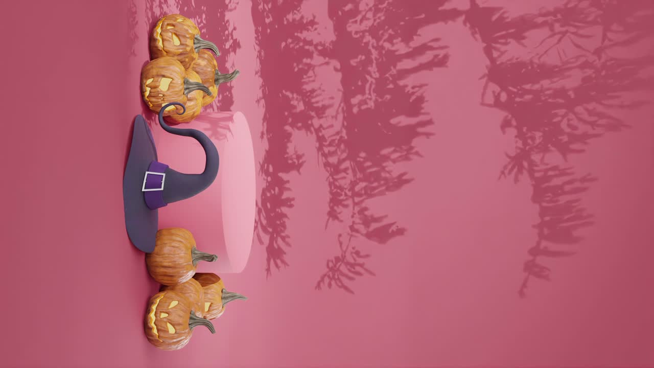 fondo de sombra rosa de halloween con plataforma y espacio de copia, video vertical