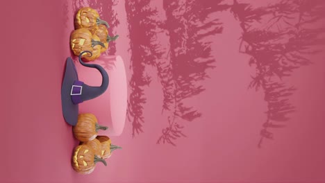 fondo de sombra rosa de halloween con plataforma y espacio de copia, video vertical
