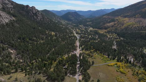 Scenic-road-to-Colorado-Mountains,-sunny-day