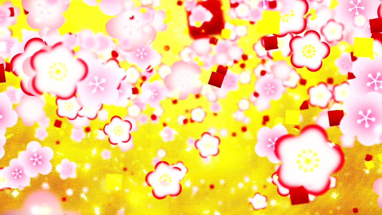 새해 일본 패턴, 금색 배경, 루프 애니메이션
