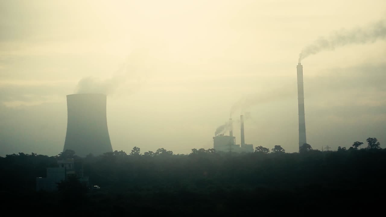 Thermal power plant in operation in the morning