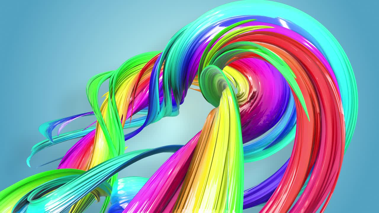 Fantastic beautiful ribbons of rainbow color twisted and bent, colorful creative background with soft smooth animation of lines and color gradients in 4k.