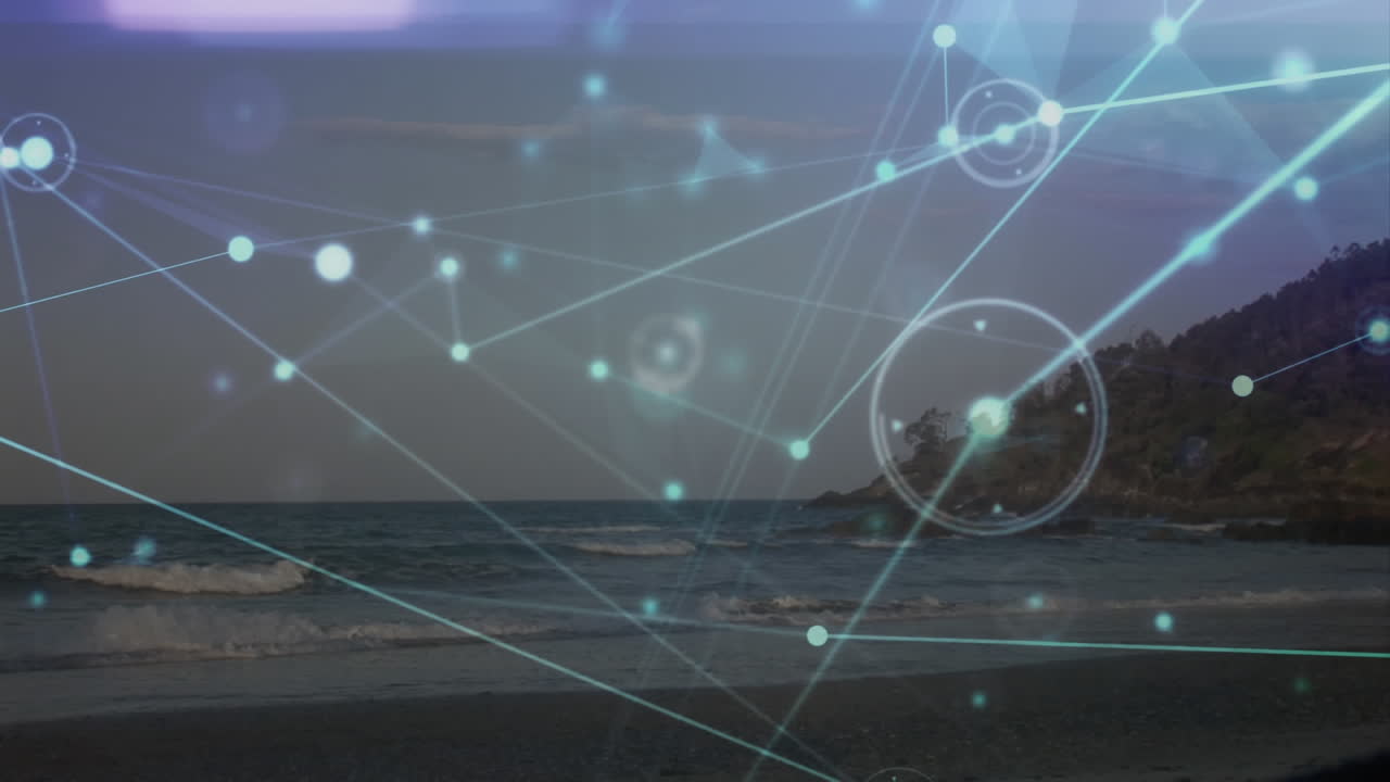 animación de la red de conexiones con puntos sobre el paisaje