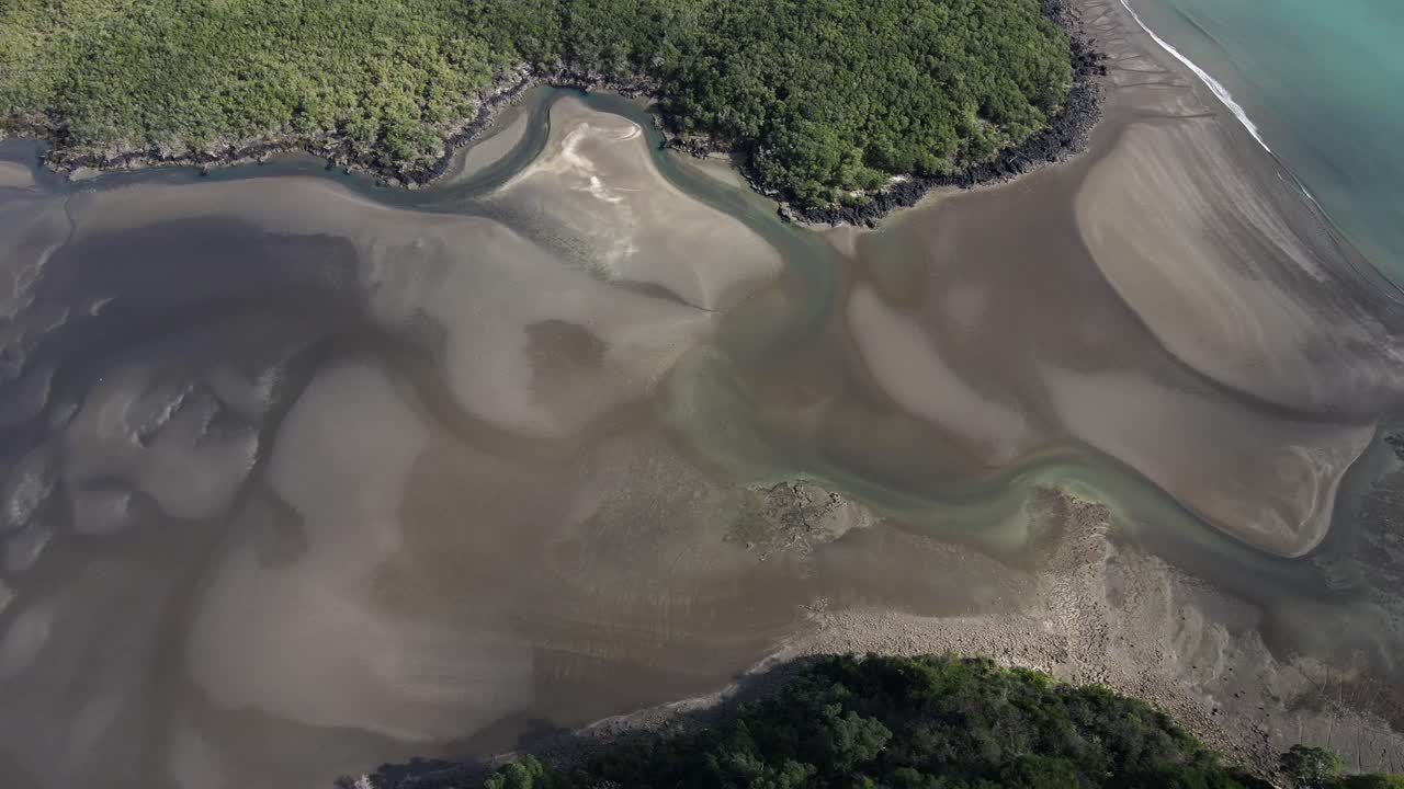 aerial de la costa volcánica y el canal de arena, isla de rangitoto, nueva zelanda