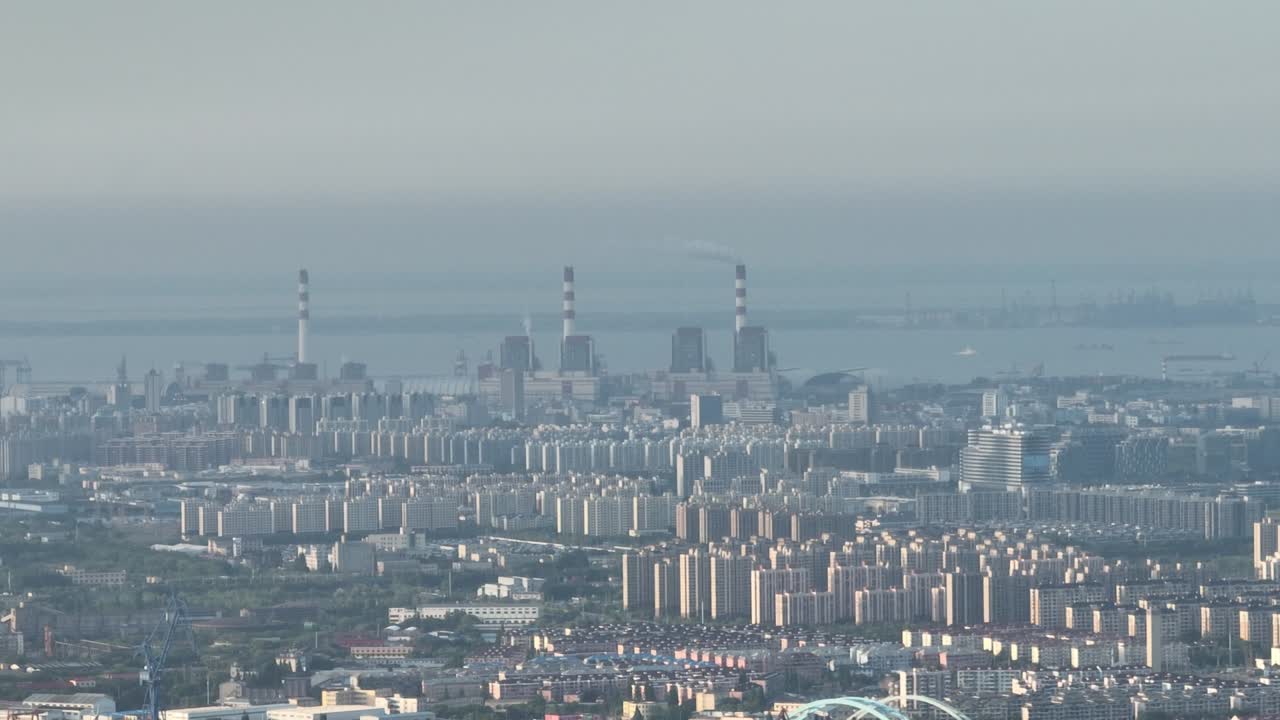 Drone aerial view of Cityscape and industrial buildings in the city