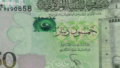 libyan 50 dinar banknote with green screen background and detail shots