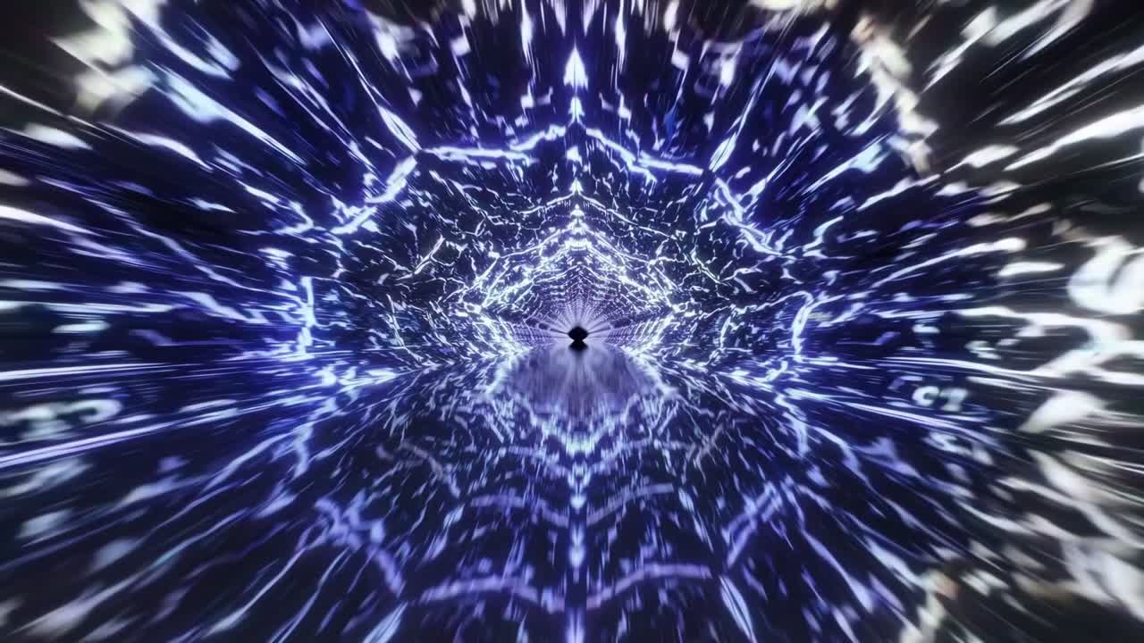 Dynamic visual sequence showcasing a mesmerizing tunnel of swirling light and energy, illustrating the continuous flow and transformation of colors and patterns in a captivating motion experience