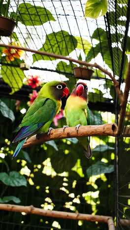 dos pájaros enamorados en una jaula