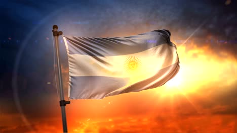 argentina flag backlit at beautiful sunrise loop slow motion 4k