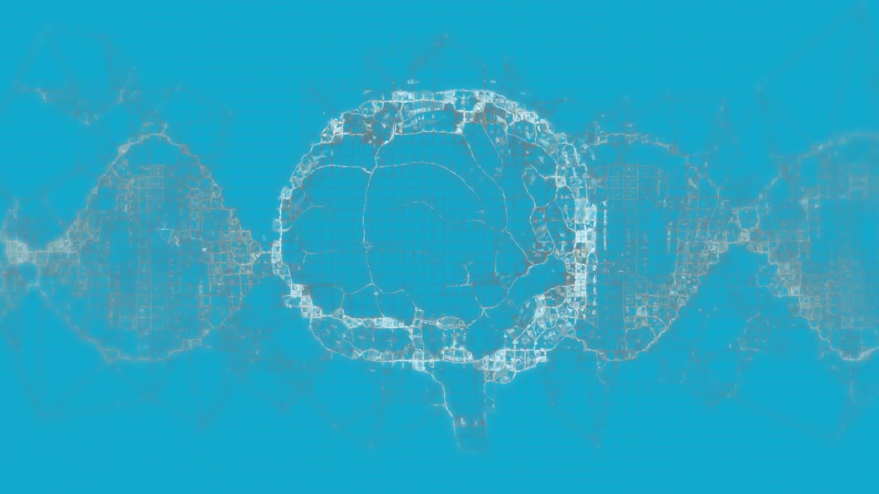 Animation of human brain and dna strand over blue background