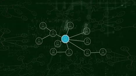 Animation-Eines-Netzwerks-Aus-Profilsymbolen-Und-Mathematischen-Gleichungen-Auf-Grünem-Hintergrund