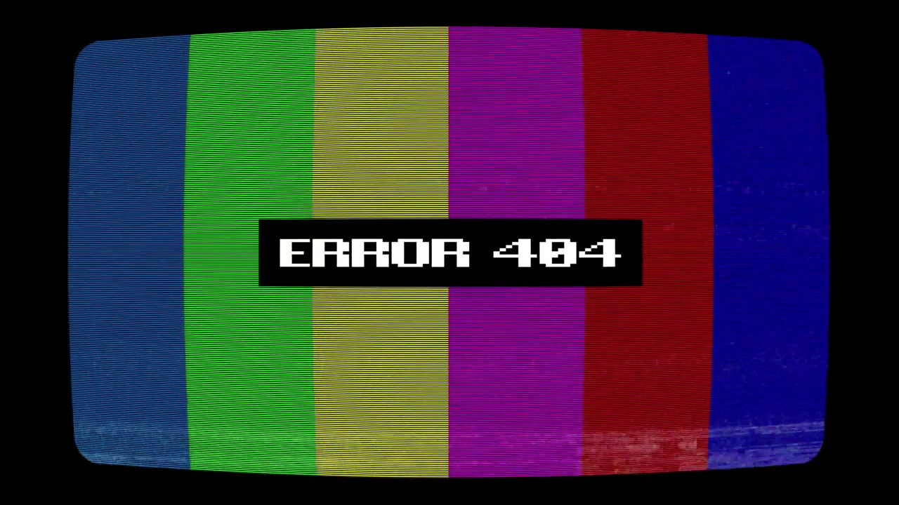 Retro TV Screen with Glitching Error 404 and Color Bars