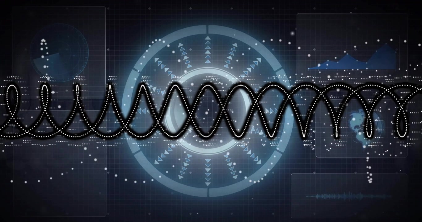 Animating digital waveform and data visualization over futuristic interface design