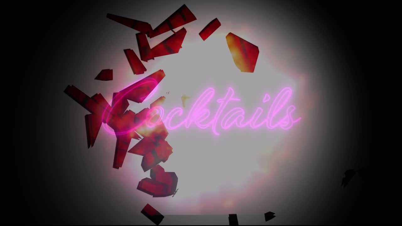 Animation of cocktail over smoke on black background