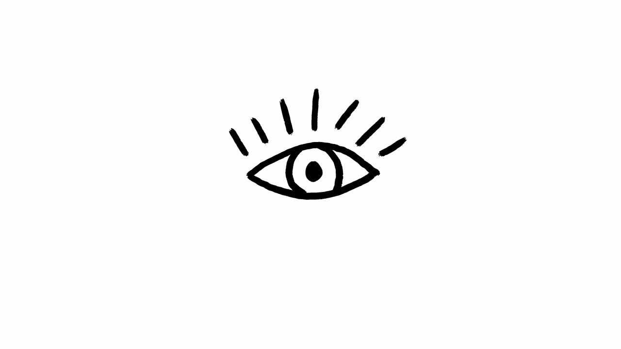 Animazione di un'icona di un occhio che ammicca disegnata a mano su sfondo bianco.