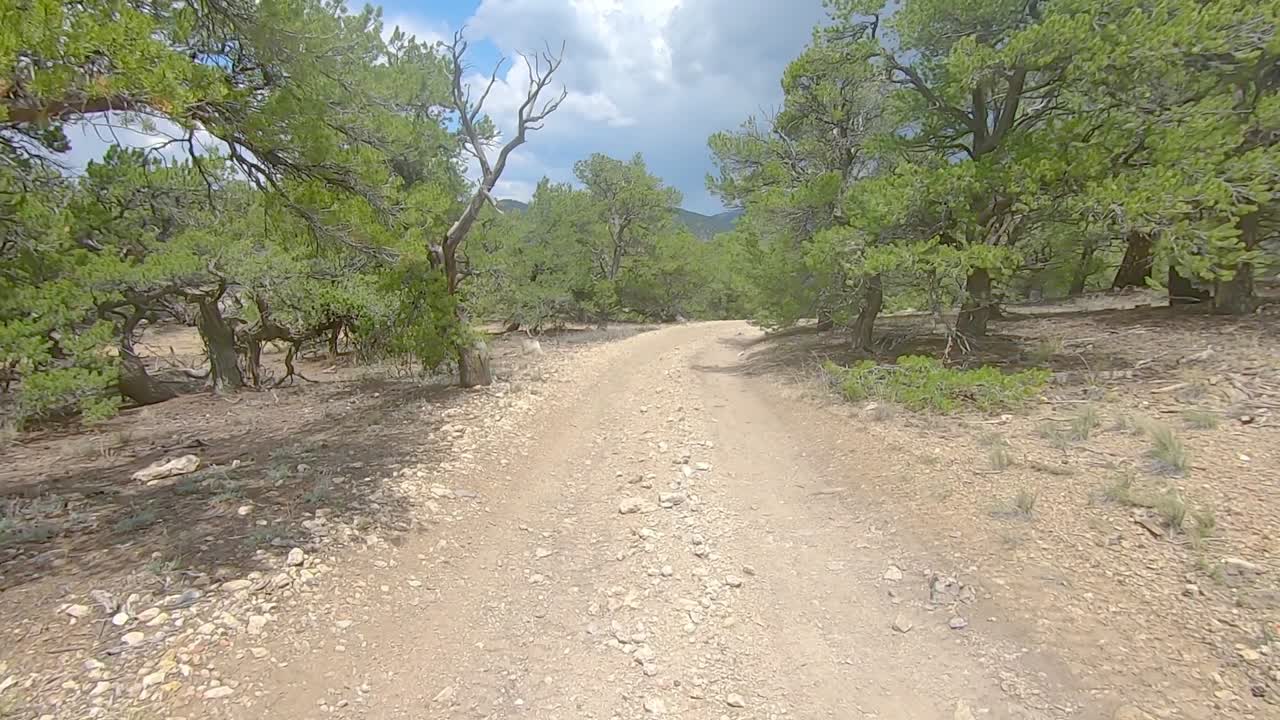 pov conduciendo en todoterreno por un estrecho sendero de tierra en la ladera de una montaña de colorado