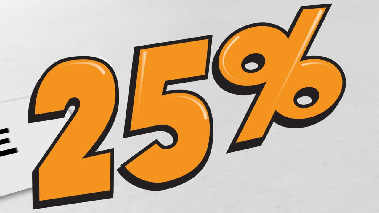 анимация текста продажи с 25 процентами на белом фоне