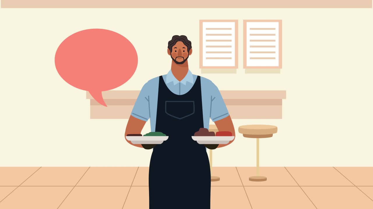 male waiter service worker animation
