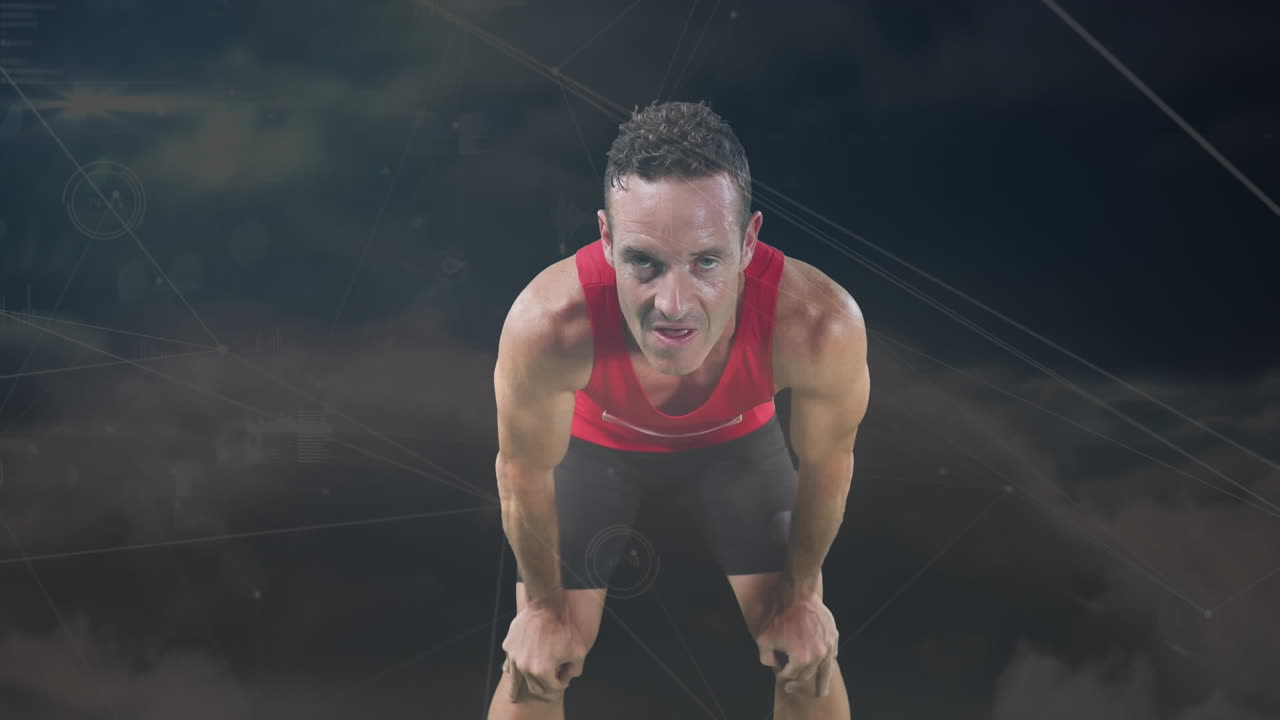 animación de la red de conexiones sobre el deportista caucásico