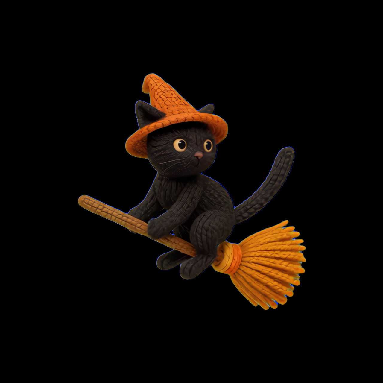 Cute Halloween cat figurine animation isolated asset, transparent 4K video, alpha channel, ProRes