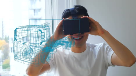 hombre viendo un camión con un auricular de realidad virtual