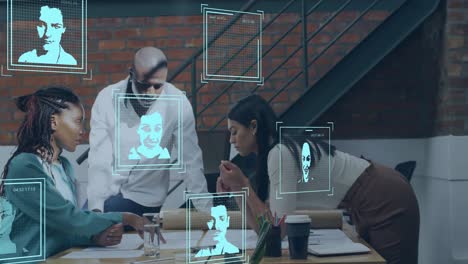 animation of data processing over diverse business people in office