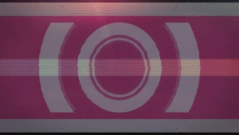 digital animation of light trails and glitch effect against round scanner on pink background